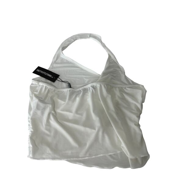 PrettyLittleThing Women 10 White Slinky Buckle Detail Top Halter Shirt NWT - Picture 3 of 7